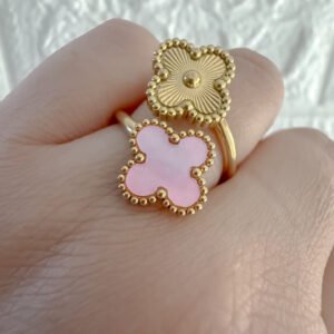 Anillo Doble Trébol Rosa AD