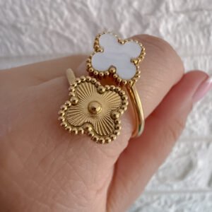 Anillo Doble Trebol Blanco AD