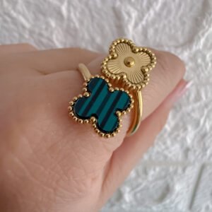 Anillo Doble Trebol Verde AD