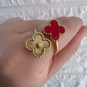 Anillo Doble Trebol Rojo AD