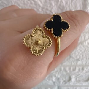 Anillo Doble Trebol Negro AD