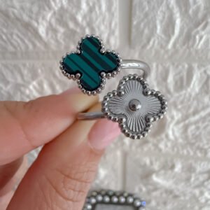 Anillo Doble Trebol Verde AQ
