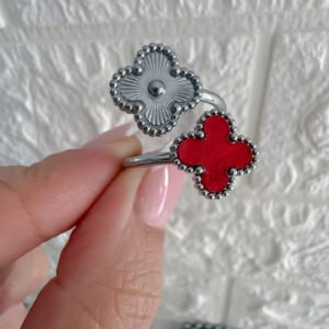 Anillo Doble Trebol Rojo AQ