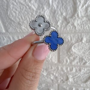Anillo Doble Trebol Azul AQ