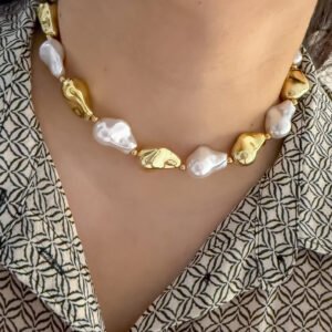 Cadena Combinada Dorado y Perlas