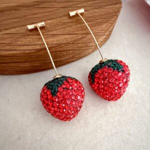 Aros Fresa Strass Colgantes