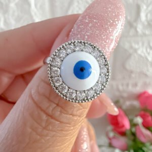 Anillo Giratorio Ojo Strass Plateado