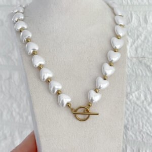 Collar Perla Corazones  Con Cierre Barra