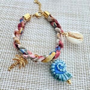 Pulsera Torzada Tela Con Dijes Mar