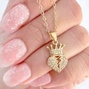 Cadena Corazon Corona Acero Dorado