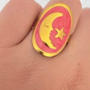 Anillo Luna Estrella Coral Acero Dorado