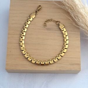 Pulsera Chata Gruesa Acero Dorado Art 226d