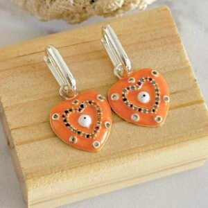 Aros Corazon Naranja Acero Blanco