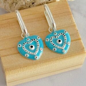 Aros Corazon Celeste Acero Blanco