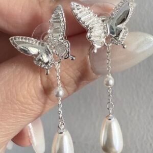 Aros Mariposa Bronce Blanco Art173b