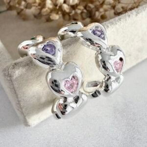 Aros Corazones Bronce Blanco Art1512b