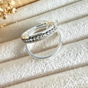Anillo Acero Blanco Doble Entrelazados