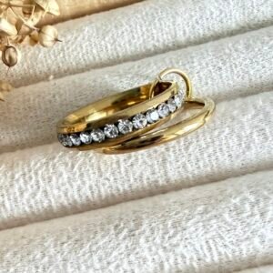 Anillo Acero Dorado Doble Entrelazados