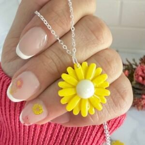 Collar Flor Amarilla Mod1 Acero Blanco