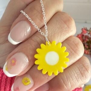 Collar Flor Amarilla Mod2 Acero Blanco