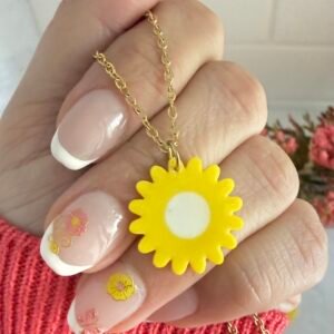 Collar Flor Amarilla Mod2 Acero Dorado