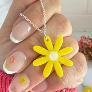 Collar Flor Amarilla Mod3 Acero Blanco