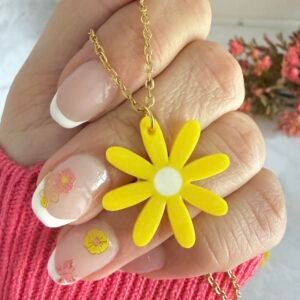Collar Flor Amarilla Mod3 Acero Dorado