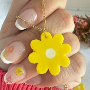 Collar Flor Amarilla Mod4 Acero Dorado