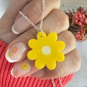 Collar Flor Amarilla Mod4 Acero Blanco