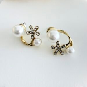 Aros Flor-Perla Acero Dorado Art6321