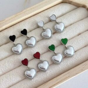 Aros Corazon Perla Acero Quirúrgico Art6982
