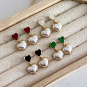 Aros Corazon Perla Acero Dorado Art6982