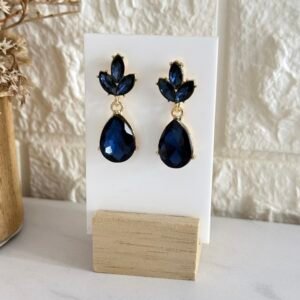 Aros Colgante Acero Dorado Azul