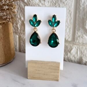Aros Colgante Acero Dorado Verde