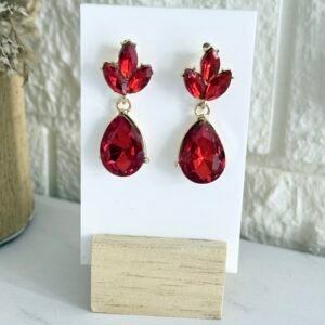 Aros Colgante Acero Dorado Rojo