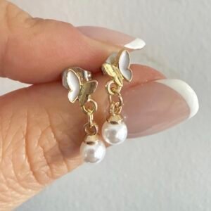 Aros Mariposa Acero Dorado Art7101 Blanco