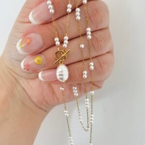 Cadena Acero Dorado Microperlas