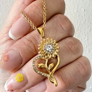Collar Con Dije Giratorio Corazon Girasol Acero Dorado