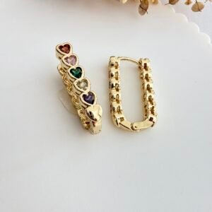 Aros Acero Dorado Corazones Color Art2626