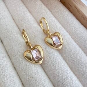 Aros Corazon Acero Dorado Art2797 Rosa