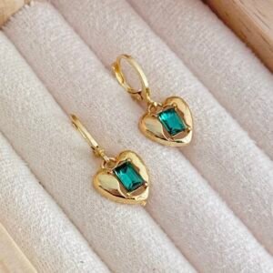 Aros Corazon Acero Dorado Art2797 Verde
