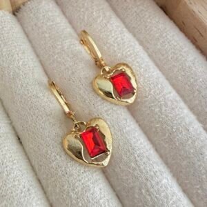 Aros Corazon Acero Dorado Art2797 Rojo
