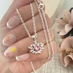 Collar Acero Blanco Corazon Rosa