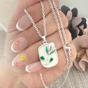 Collar Acero Blanco Tulipan Perla