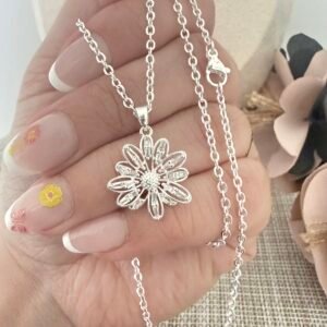 Collar Acero Blanco Flor Cubics