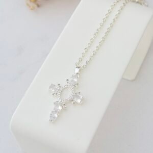 Collar Cruz Cubics Acero Blanco Art307