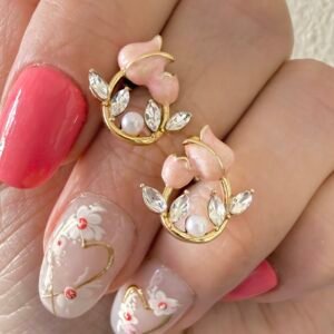 Aros Tulipán Rosa Acero Dorado Art4745