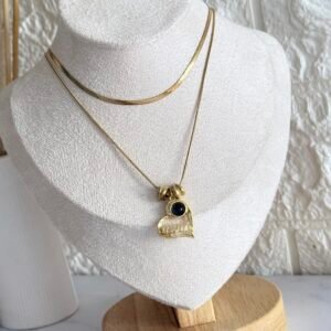 Collar Doble Cadena Con dije MOM Acero Dorado