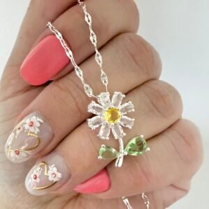 Collar Dije Flor Acero Blanco