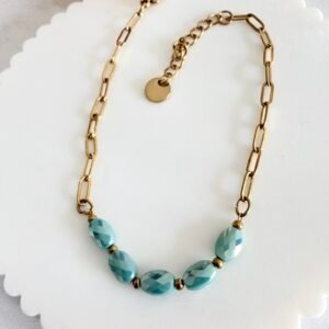 Pulsera Acero Dorado Art628d Turquesa